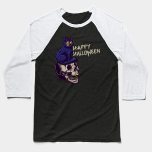 Happy Halloween Cat with Skull Costumes Baseball T-Shirt